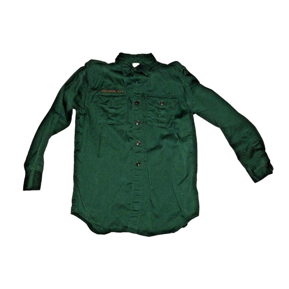 Vintage Boy Scout Shirt Forest Green Official 50s-60s 14-16 Small Mens